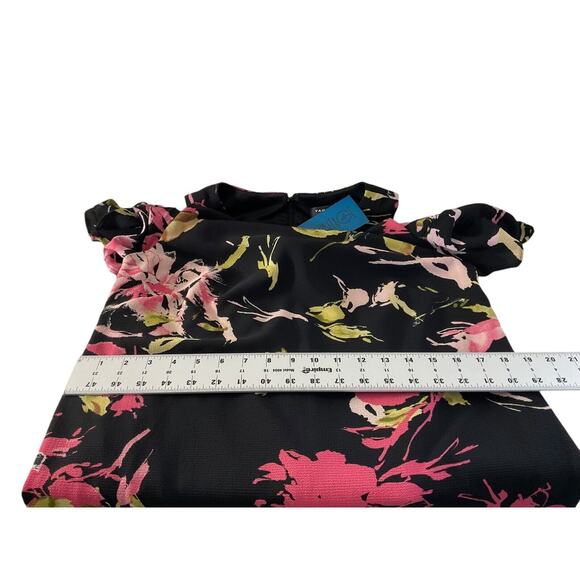 Tahari-Levine Studio Floral Cold Shoulder Sheath Dress 8 Black Pink Green - Picture 4 of 11